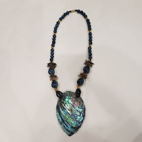 Vintage Abalone Shell Necklace Statement Piece - Picture 1 of 13